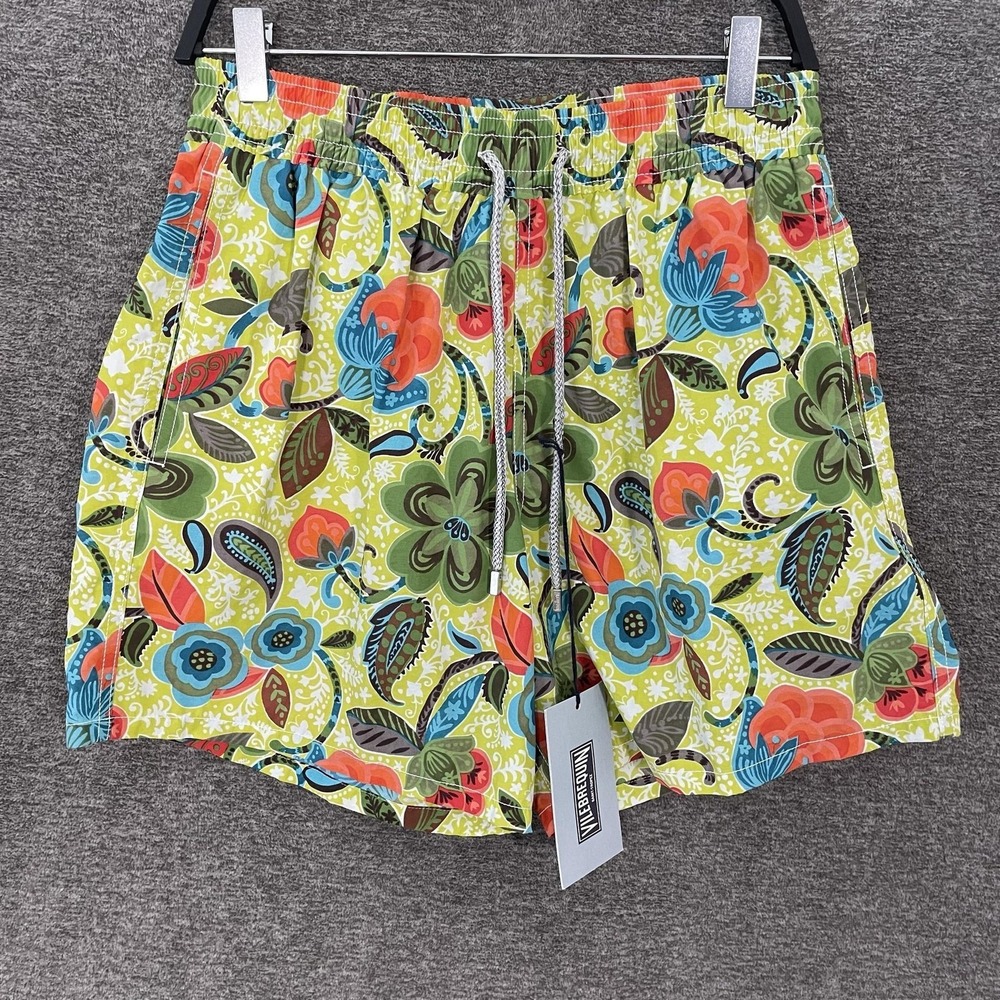 Vilebrequin Moorea Diwali Swim Shorts Mens L Green Floral Lined Trunks Tropical